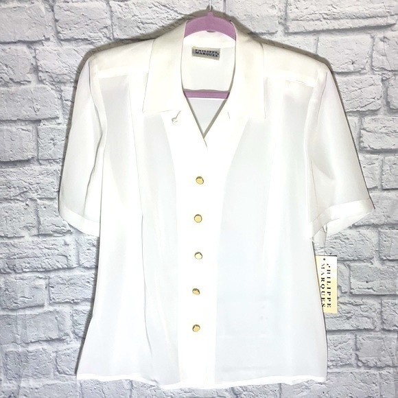 Vintage Philippe Marques Button Down Classic Neutral Business Casual Blouse Top - Picture 1 of 11